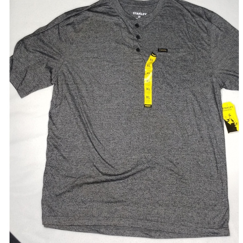 Stanley Henley Shirt Pocket Tee Heather Gray Short Sleeve XL Workwear‎ NWT Comfy